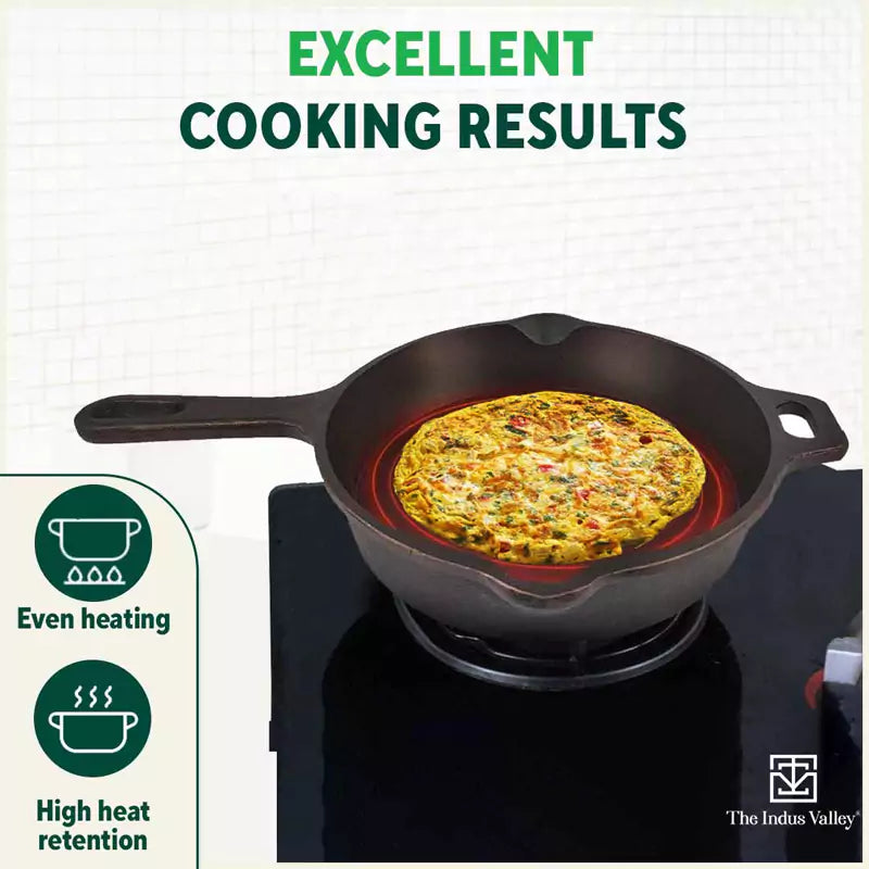 The Indus Valley Super Smooth Cast Iron Frypan, Pre-seasoned, Nonstick, 100% Pure,Toxin-free, Tadka Pan, 25.4cm, 1.7L, 2.4kg