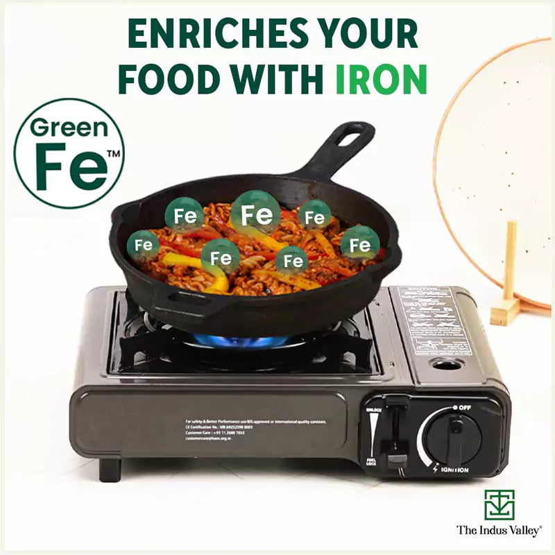 The Indus Valley Super Smooth Cast Iron Frypan, Pre-seasoned, Nonstick, 100% Pure,Toxin-free, Tadka Pan, 25.4cm, 1.7L, 2.4kg