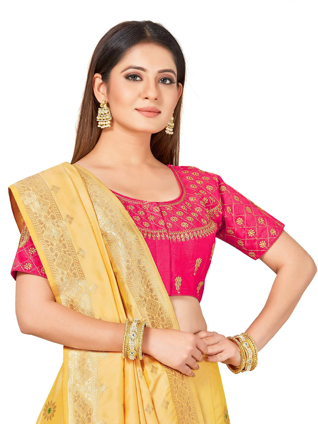 Mimosa Women's Semi-Stitched Art Silk Yellow Lehenga Choli with Dupatta - Distacart