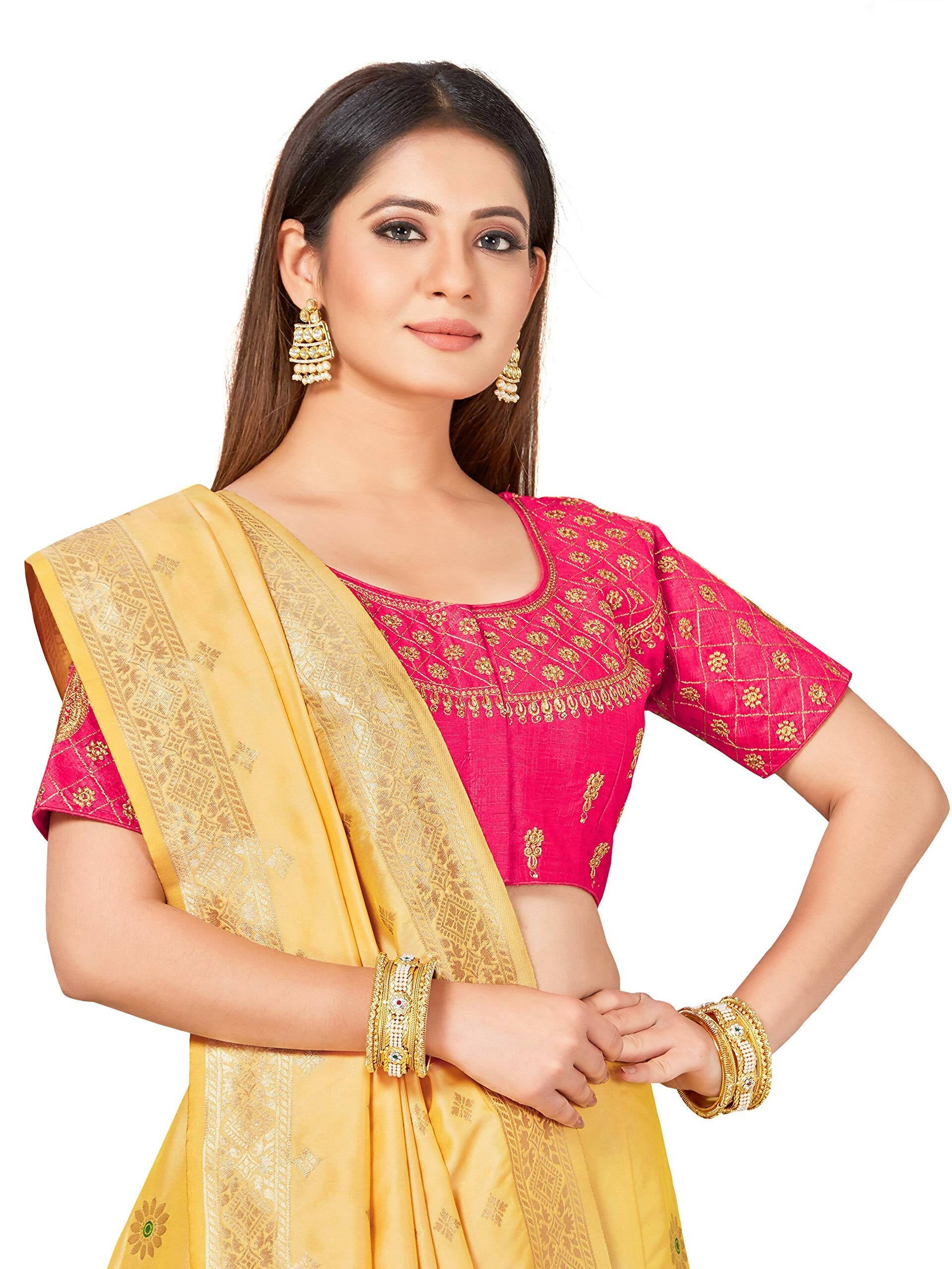 Mimosa Women's Semi-Stitched Art Silk Yellow Lehenga Choli with Dupatta - Distacart
