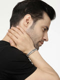 NVR Men Silver-Plated Stainless Steel American Diamond Studded Link Bracelet - Distacart