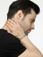 NVR Men Silver-Plated Stainless Steel American Diamond Studded Link Bracelet - Distacart