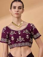 Purple Silk Embroidered Saree with Unstitched Blouse Piece - Satya