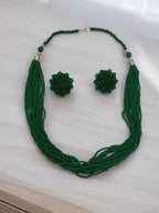 Inhanns Bloom Handmade Beaded Necklace With Earrings - 12 Layers - Darkgreen Necklace Set
