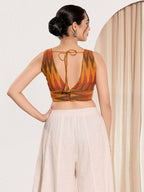 Joban Fashion Mustard Ikat Silk Padded Blouse With V Neck Sleeveless - Distacart