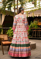 Wedding Designer Multi Soft Dola Silk Anarkali suit with Dupatta - Sanj