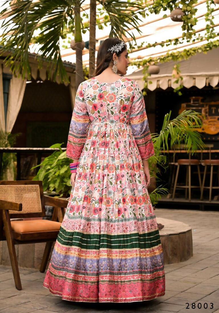 Wedding Designer Multi Soft Dola Silk Anarkali suit with Dupatta - Sanj