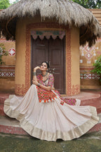 AI Fashion Beige Viscose Rayon Designer Navratri Lehenga Choli Collection