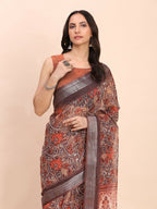 Shree Shyam Fashion Linen Cotton Brown Saree - Distacart