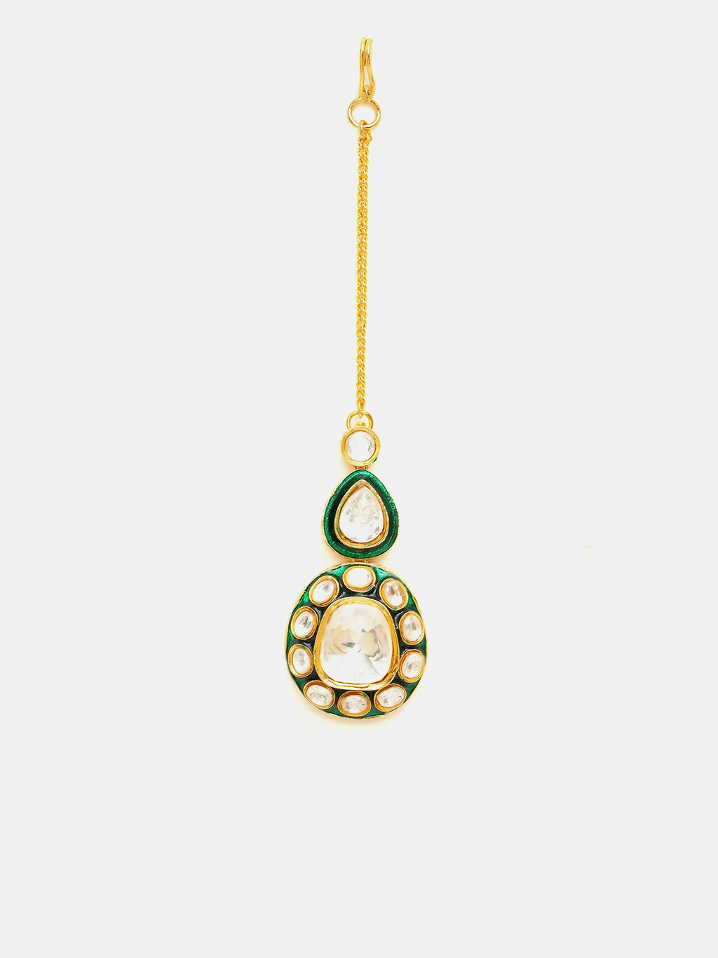 Ruby Raang Gold Polished White Kundan Maang Tikka - Distacart