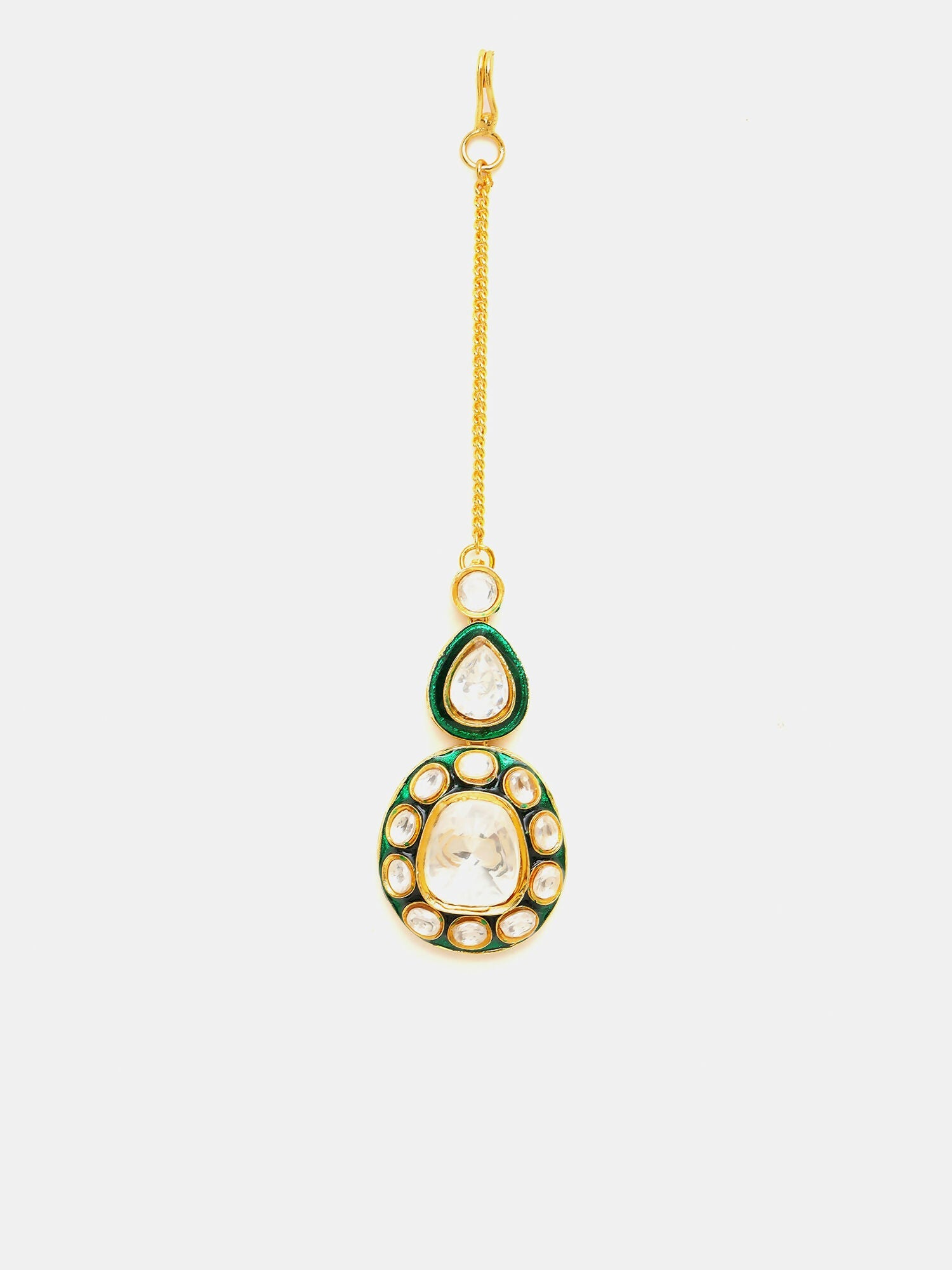 Ruby Raang Gold Polished White Kundan Maang Tikka - Distacart