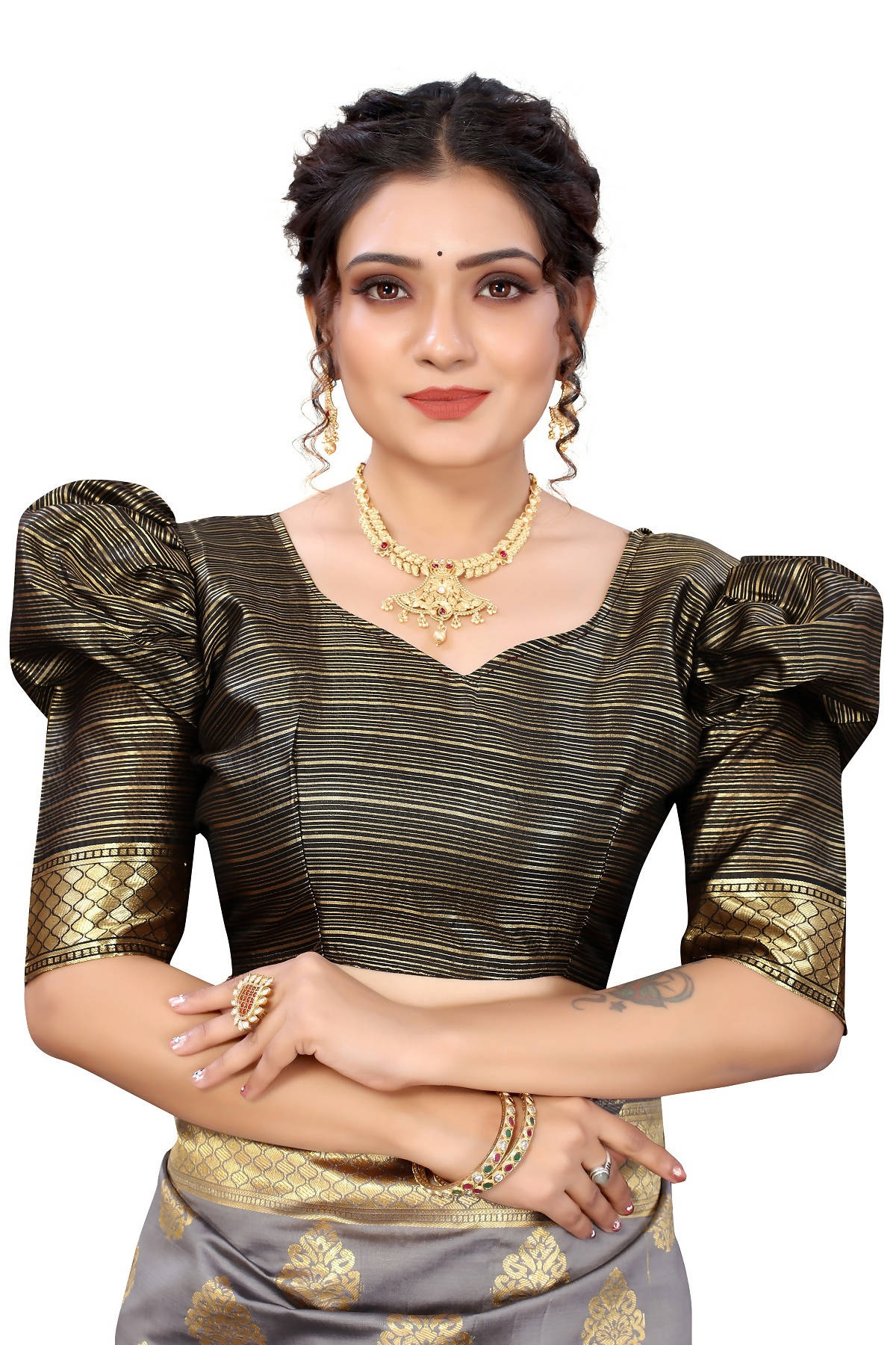 Vamika Ethnic Fire Grey Weaving Banarasi Jacquard Saree - Distacart