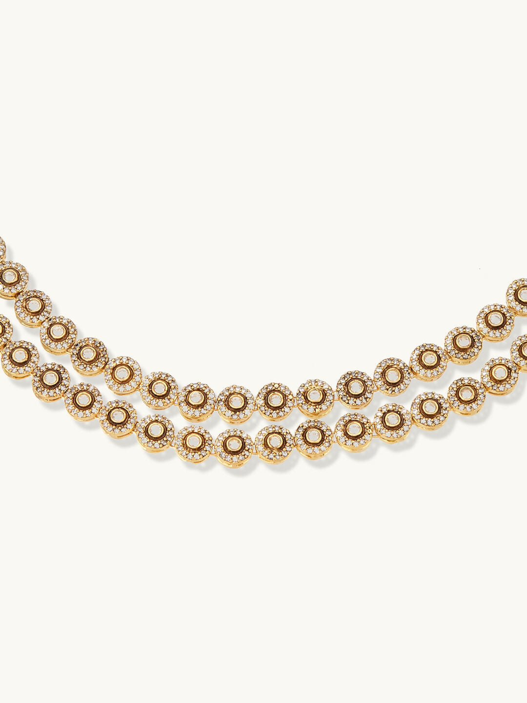 Nuyug 22K Gold-Plated Zircon Studded Enamel Embellished Dual Layered Necklace Set