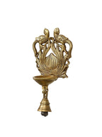 eCraftIndia Gold-Toned Handcrafted Antique Finish Diya with Bells Decorative Wall Hanging Showpiece