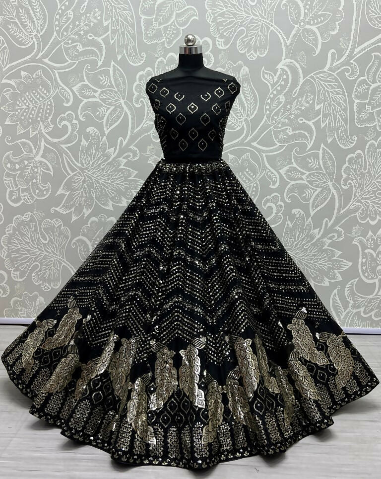 Jyoti Fashion Women's Black Bridal Net Fancy Foil & Sequins with Multi Thread Embroidered Wedding Lehenga Choli