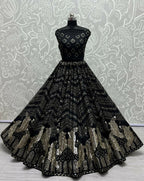 Jyoti Fashion Women's Black Bridal Net Fancy Foil & Sequins with Multi Thread Embroidered Wedding Lehenga Choli
