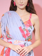 Myshka Women's Grey Floral Printed Empire Dress - Distacart