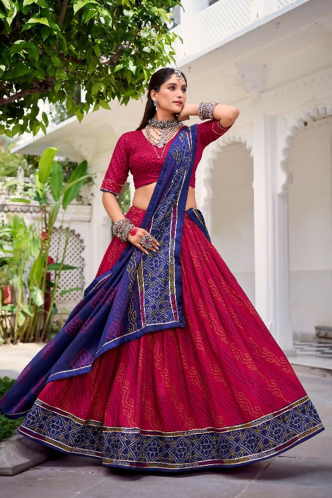 Evanik Pink Tassa Silk With Bandhej Print Lehenga Choli - Distacart