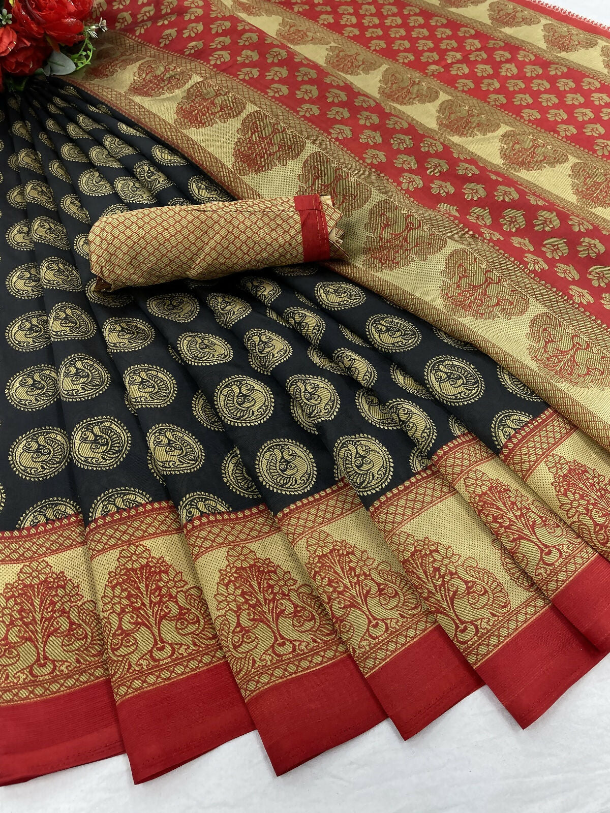 Vamika black Printed Art Silk Saree