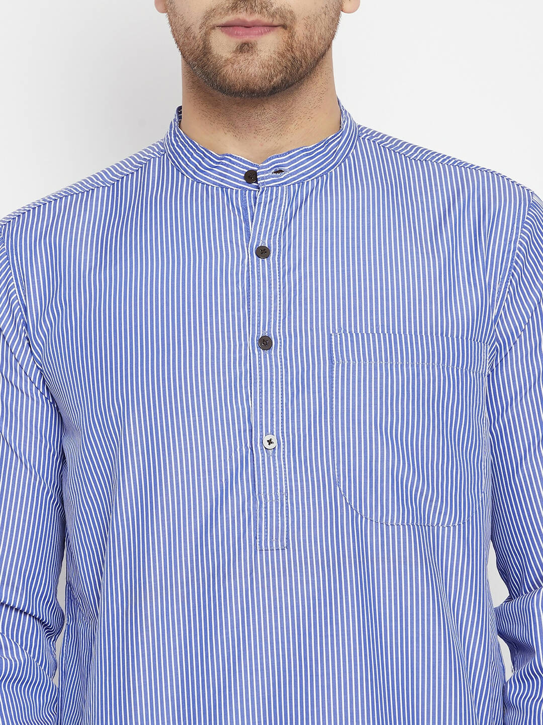 Even Apparels Blue Pure Cotton Long Men's Kurta With Band Collar - Distacart
