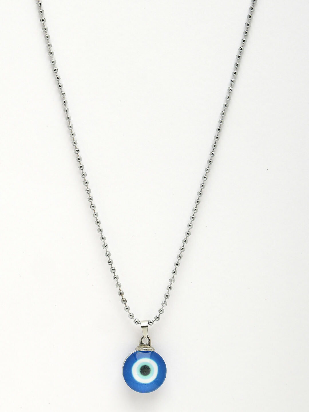 NVR Unisex Evil Eye Silver-Plated Stainless Steel Pendant with Chain
