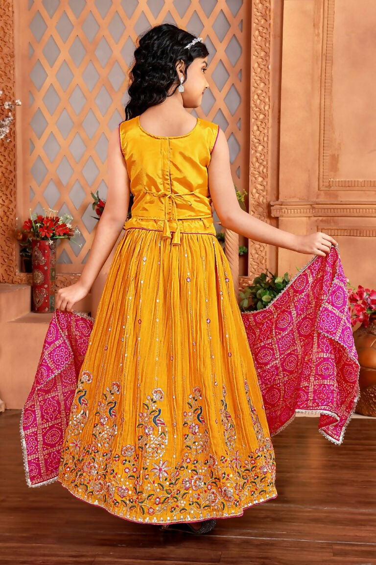 Kids Functional Designer Mustard Chinon Fab Lehenga choli - Aaradhna