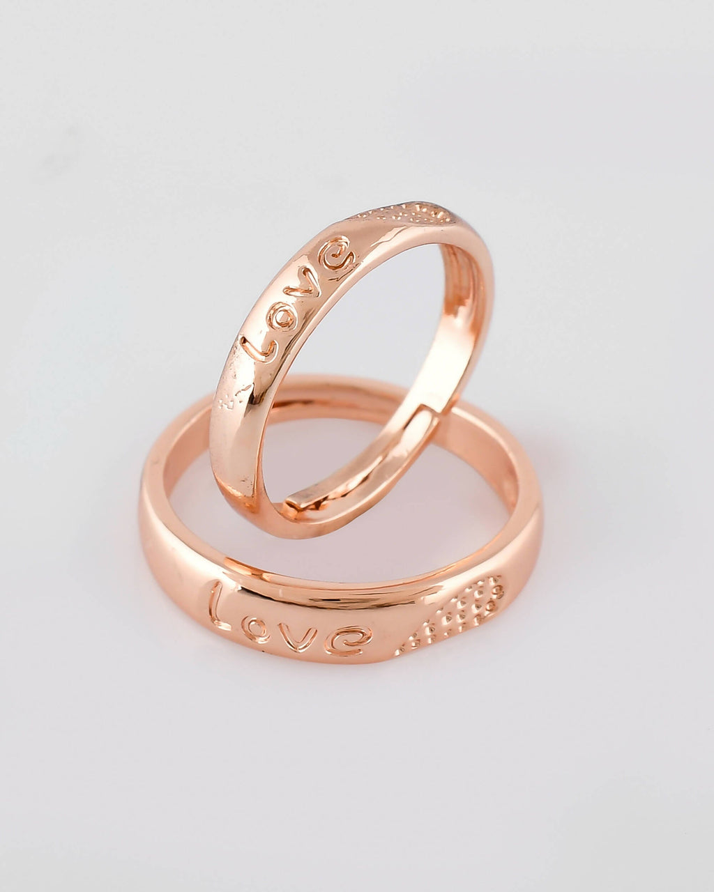 VOJ Stainless Steel Cubic Zirconia Gold-Polished Adjustable Couple Ring Set