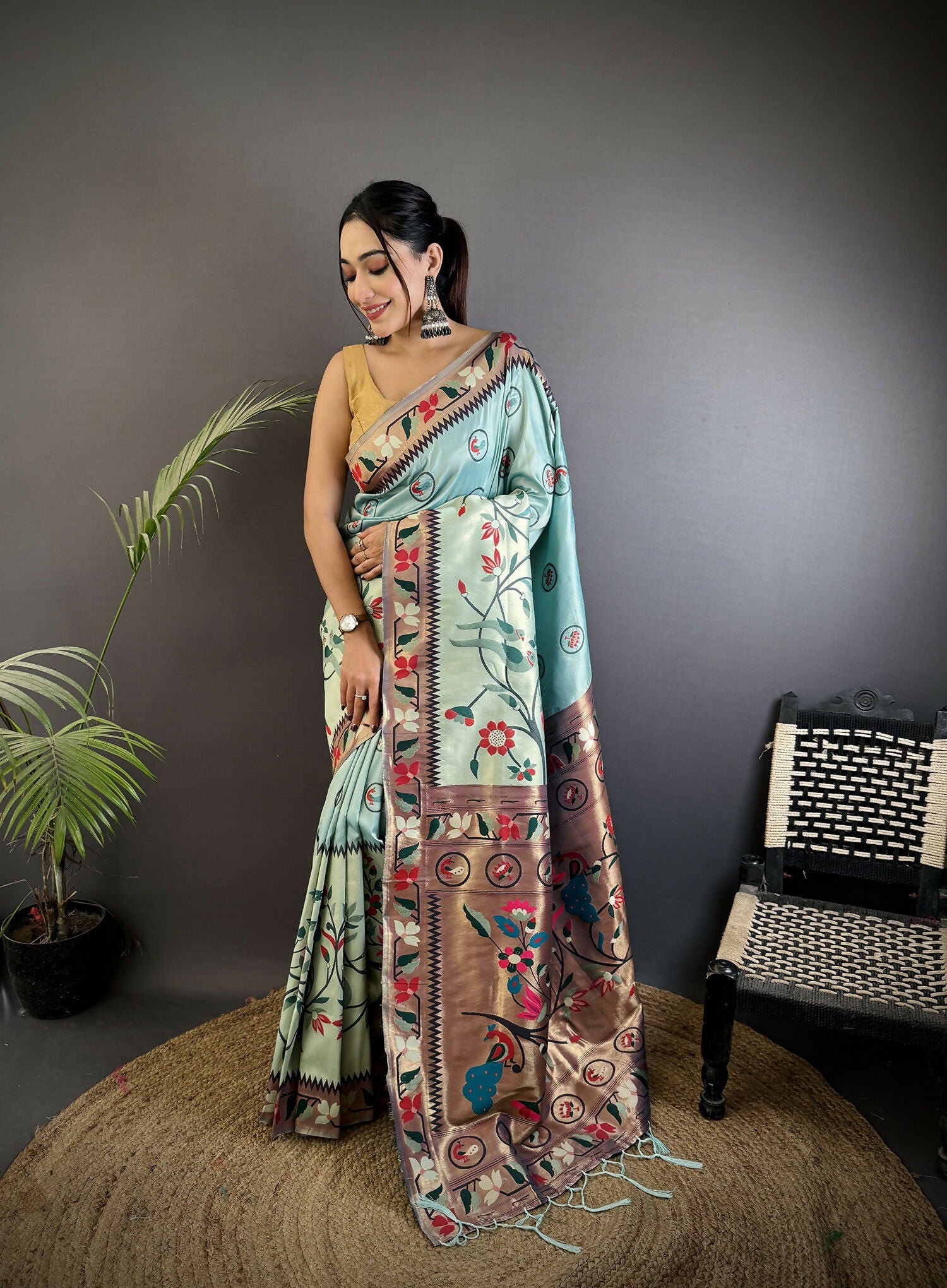 Joban Fashion Turquoise Blue Paithani Soft Silk Meenakari Saree - Distacart