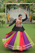 Teeya Creation Multi Colour Reyon Silk Gamathi Work Navratri lehenga Choli