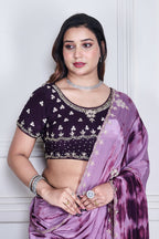 Morchari Wine Crepe Hand Embroidery Saree And Stitched Blouse - Distacart