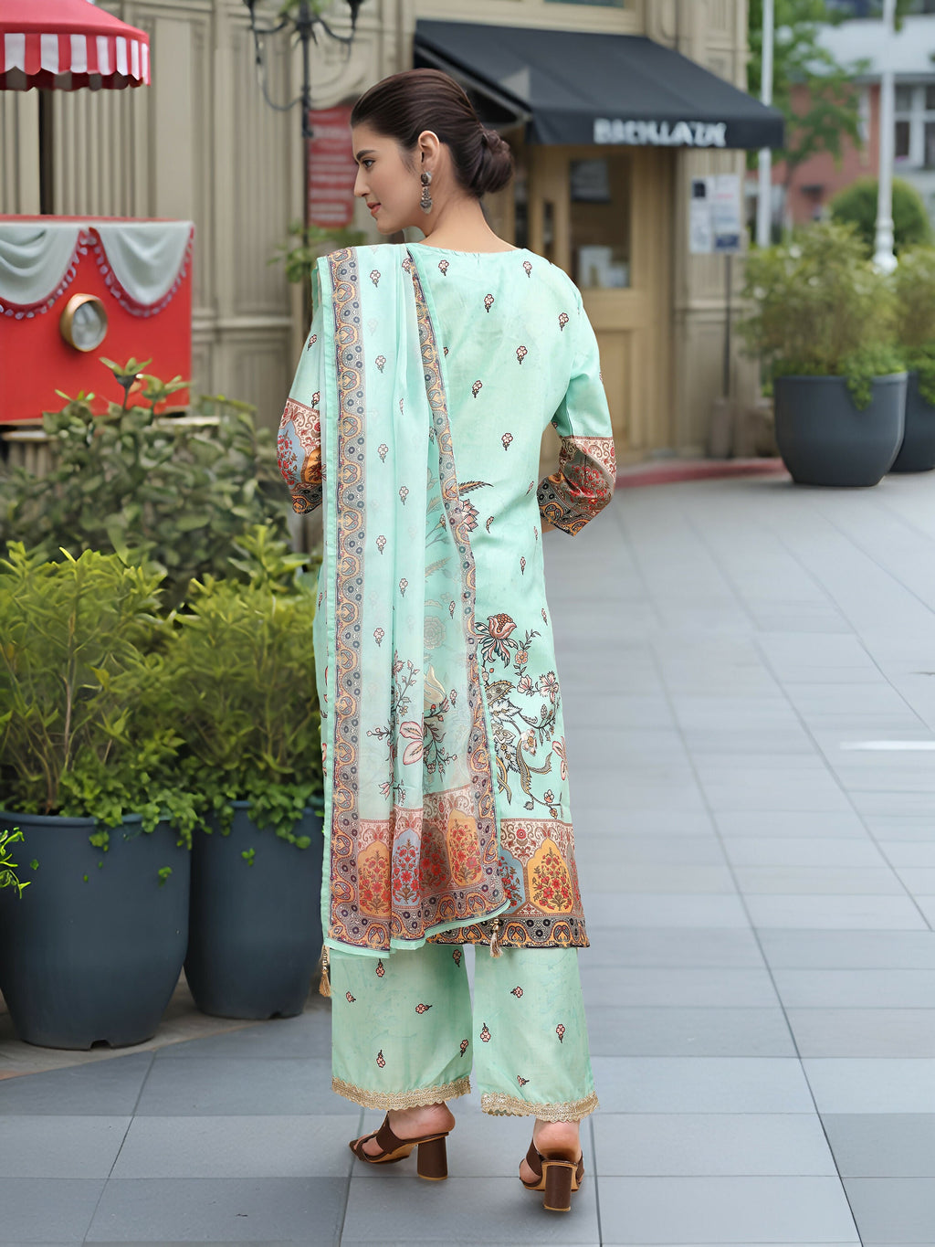 Joban Fashion Sky Blue Positive Digital Print With Position Foil Kurta Set - Distacart