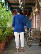Juniper Women's Blue Solid Cotton Short Tunic With Thread & Mirror Work