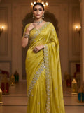 Joban Fashion Yellow Fandy Satin Silk Party Wear Sarees - Distacart