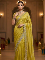 Joban Fashion Yellow Fandy Satin Silk Party Wear Sarees - Distacart