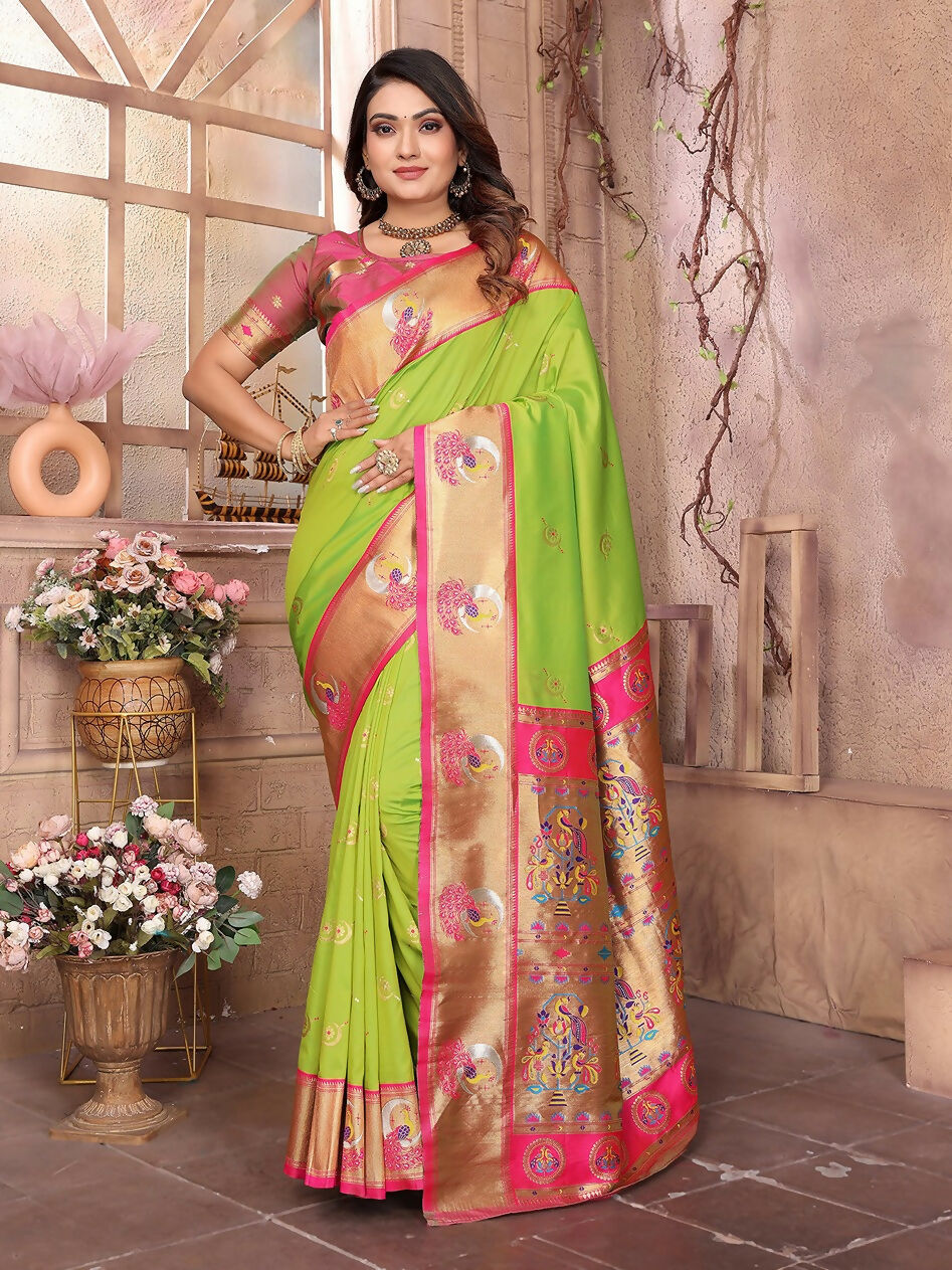 Joban Fashion Paithani Light Green Woven Soft Silk Saree - Distacart