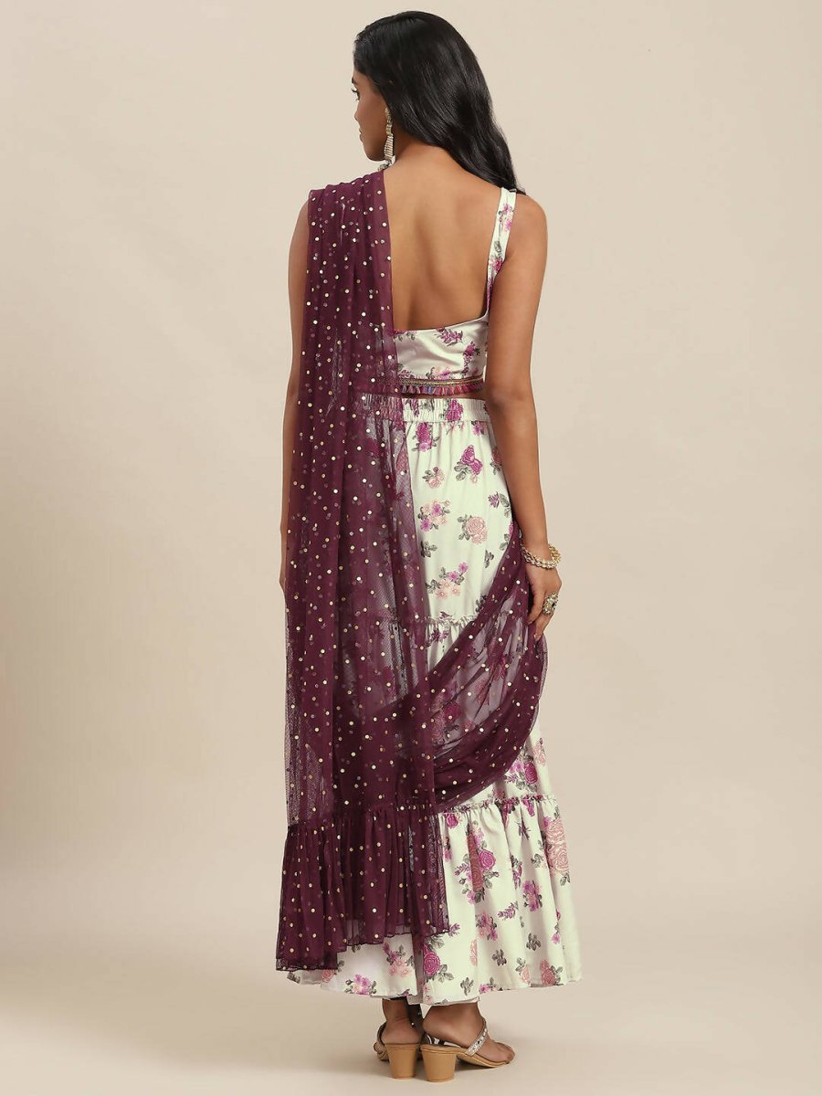 Ahalyaa Cream & Maroon Colour Floral Printed Co-ord Sets - Distacart