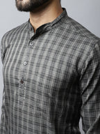 Even Apparels Brown Color Cotton Checked Men's Kurta With Band Collar (CHK1157) - Distacart