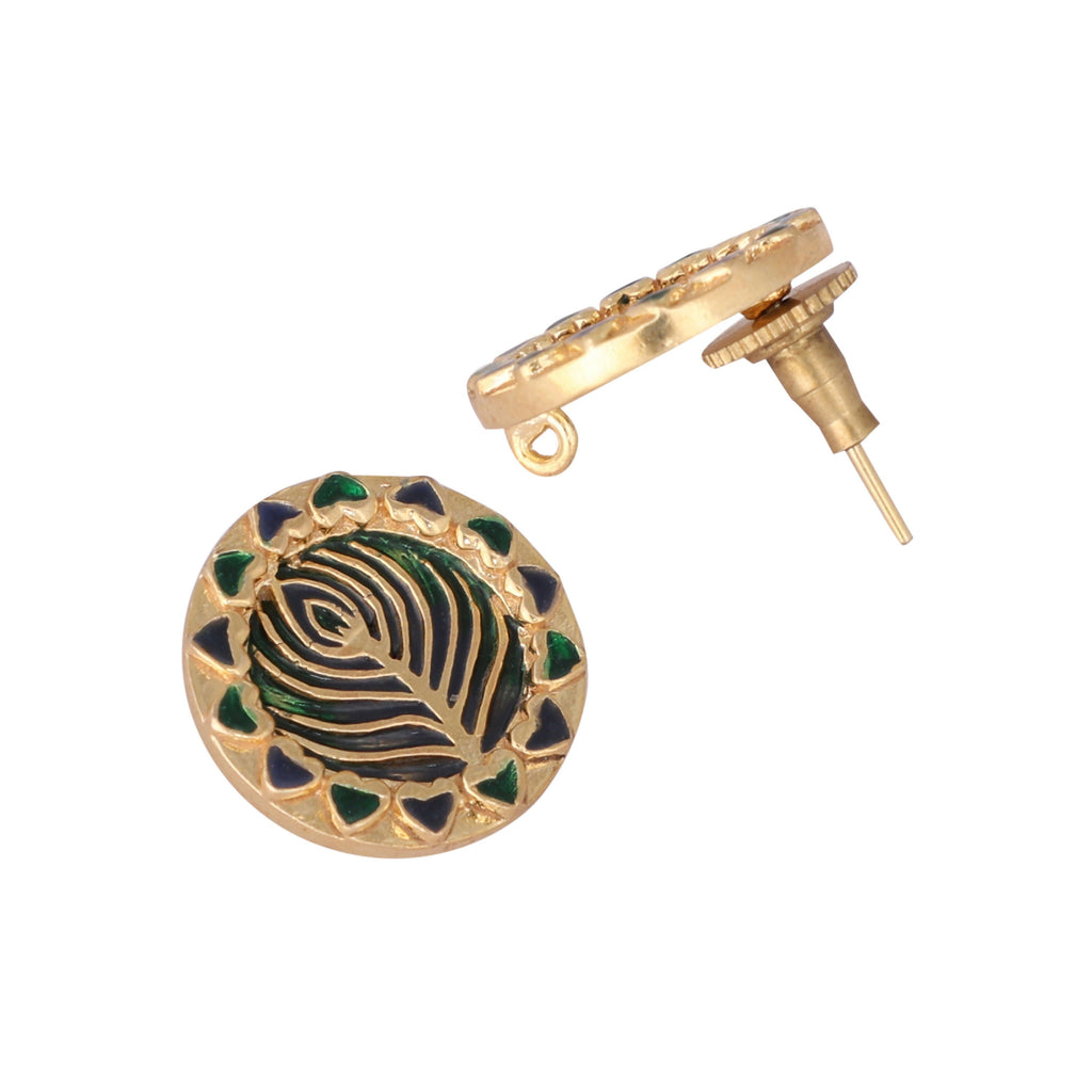 Nuyug 22K Gold Plated Contemporary Round Shaped Enamel Studs - Distacart