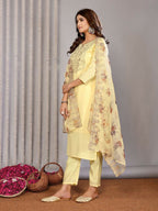 Joban Fashion Women Pale Yellow Roman Embroidery Stitched Kurta Set - Distacart