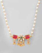 VOJ Gold-Polished Traditional Flower Shaped Copper Jewellery Set