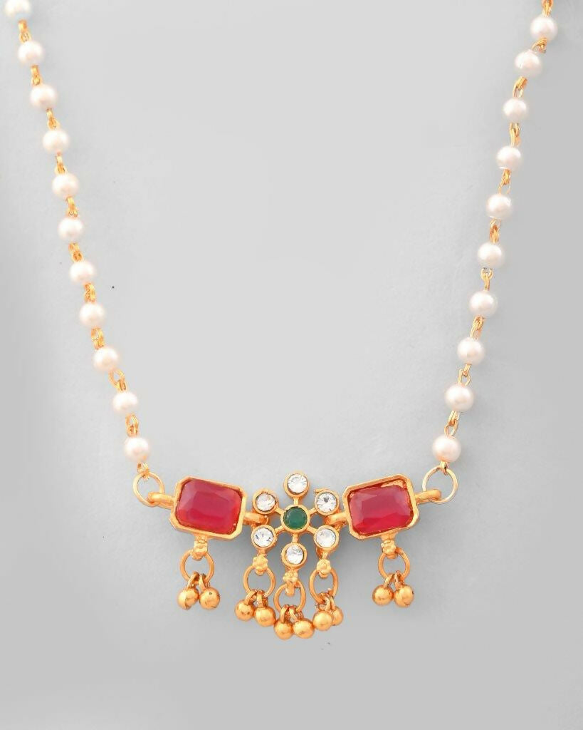 VOJ Gold-Polished Traditional Flower Shaped Copper Jewellery Set