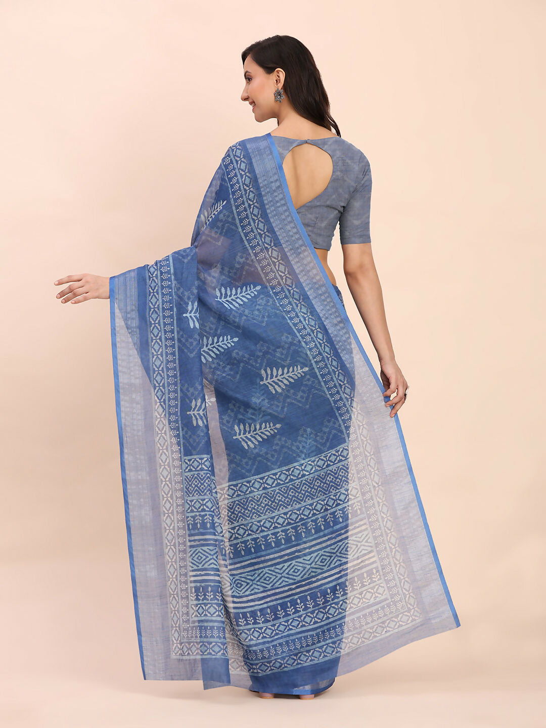 Shree Shyam Fashion Linen Cotton Indigo Blue Saree - Distacart