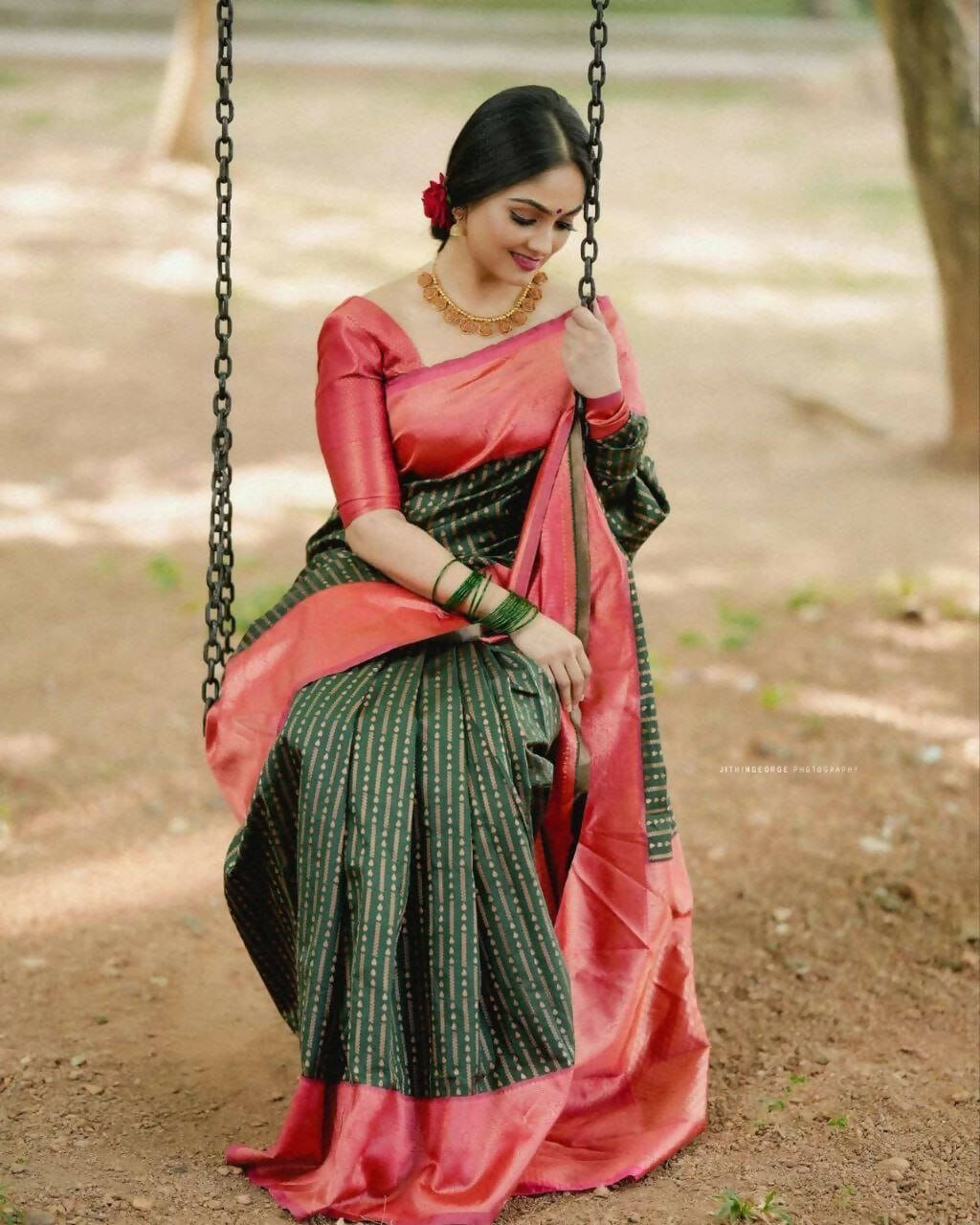 DEIANA'S Beautiful Designer Golden zari Soft Lichi Silk Saree - Green