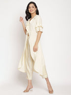Ahalyaa Women Off White Layered Kurta With Trousers