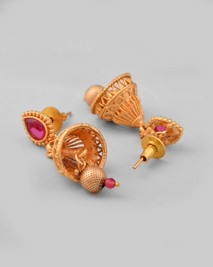 VOJ Gold-Polished Ruby Stone Studded Jewellery Set