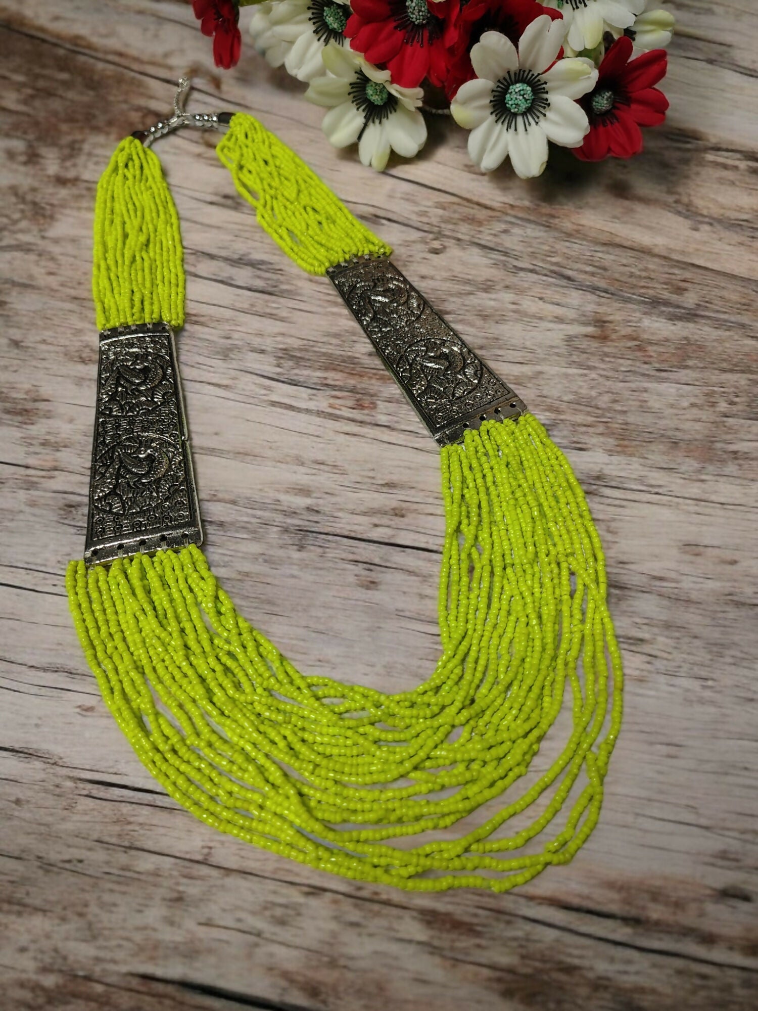 Inhanns Saree Shobha Statement Necklace - Neon Green Necklace