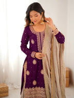 Lehenga Mart Designer Sharara Suit With Kurta, Sharara, Dupatta For Women-Wine - Distacart