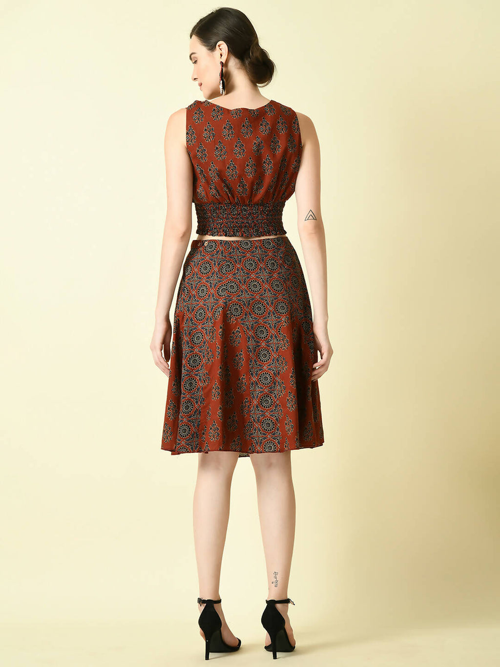 Myshka Women's Rust Ethnic Motifs Printed Top