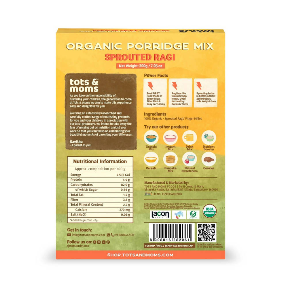 Tots and Moms Organic Sprouted Ragi Porridge Mix - Distacart