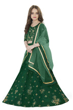 Dwiden Green Rohini Tafetta Sattin Semi-Stitched Girl's Lehenga Choli
